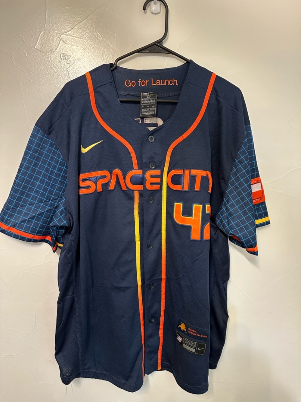 Nike Navy Baseball Houston Astros Jersey with Orange Trim and Yellow Embroidery
